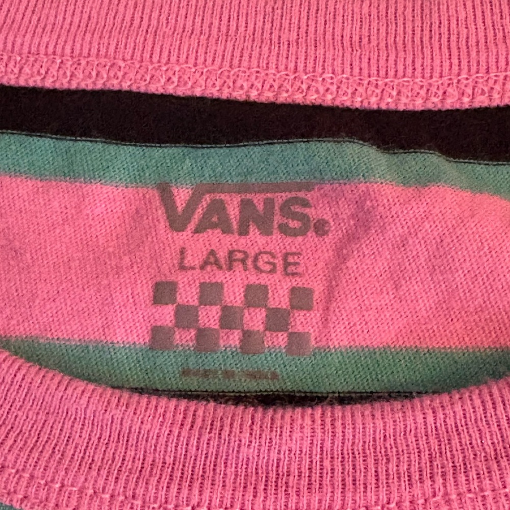 Vans Y2K Striped Pink and Black Juniors Large T-Shirt Short Sleeves Striped - Picture 6 of 8